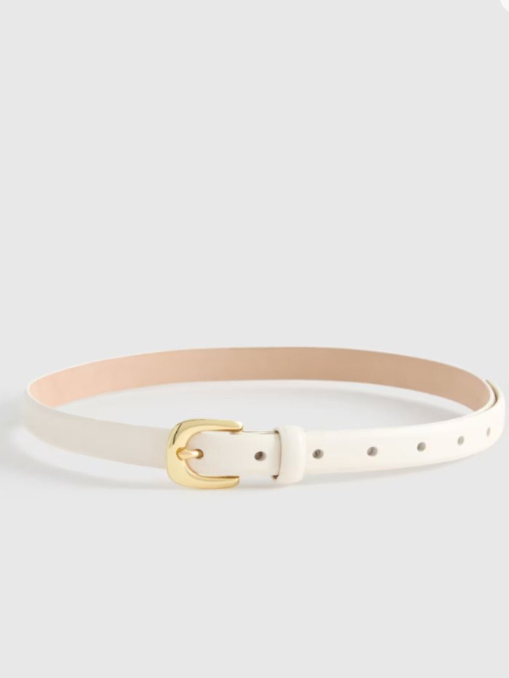 NWT Quince Sofia European Leather Skinny Belt in Bone Sz S